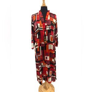 Women’s Geometric Shape Long sleeve Multicolored Shirt Dress-size SM